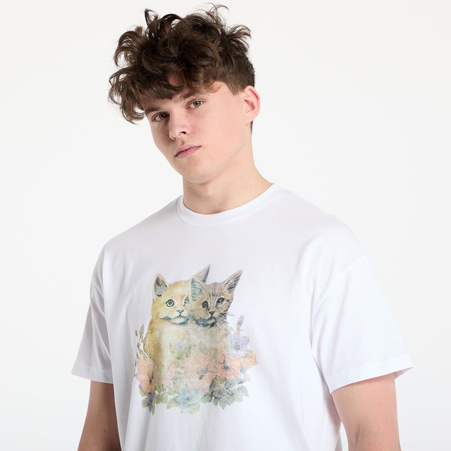 T-paita Vans Oversized Short Sleeve T-Shirt with Kitten Print Valkoinen | VN000MD2WHT1, 1