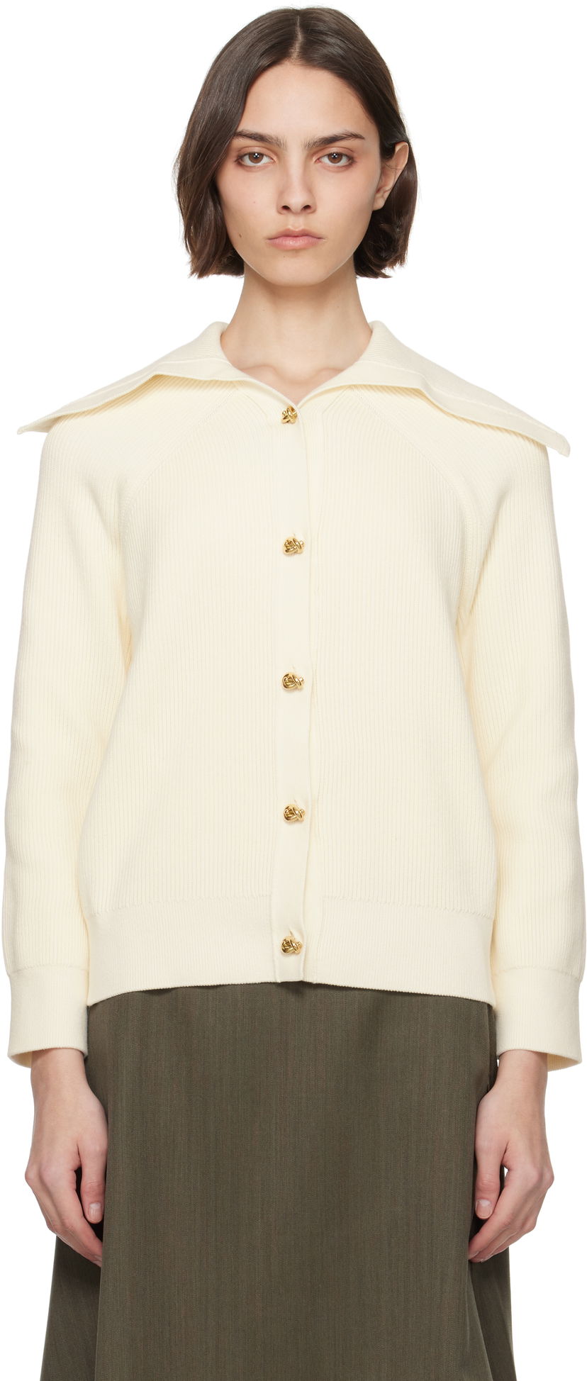 Villapaita Bottega Veneta Bottega Veneta Rib Knit Cotton Cardigan Valkoinen | 829580 V59X0