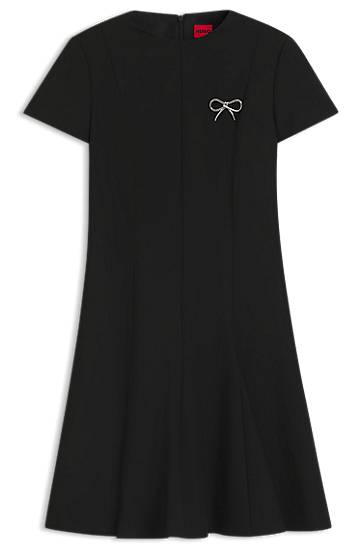 Mekko BOSS A-Line Dress with Godet Inserts and Bow Brooch Musta | 50547221