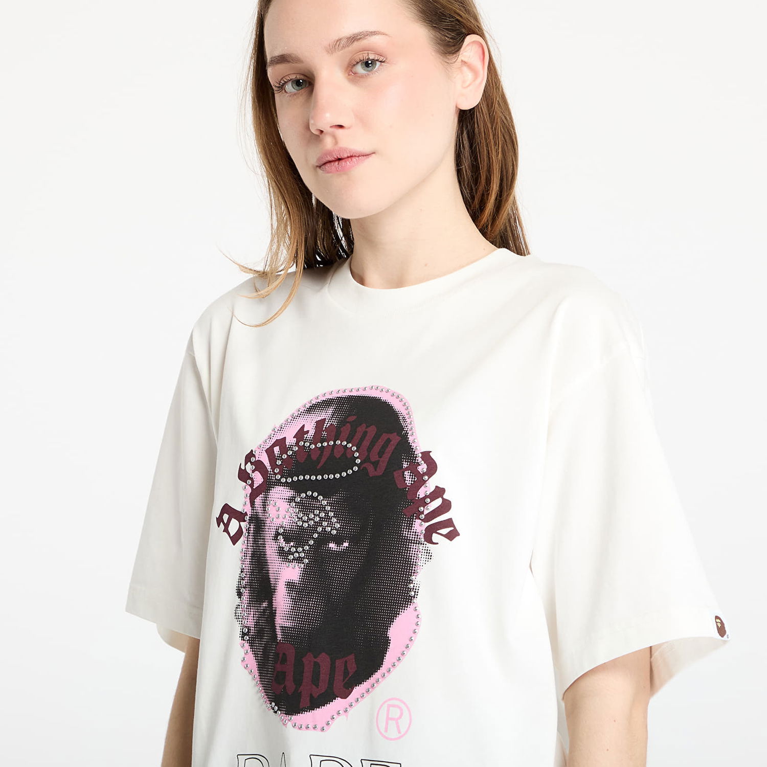 T-paita BAPE A BATHING APE Garment Dye Rhinestone Ape Head Relaxed Fit T-Shirt Valkoinen | 001CSL301309MIVY, 1