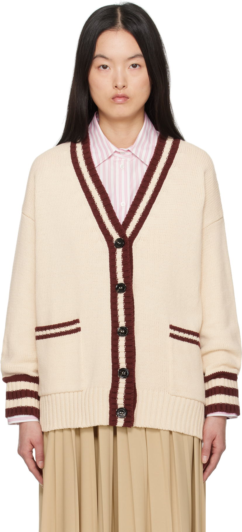Villapaita Max Mara Weekend Max Mara Vicolo Knit Cardigan Beige | 2515341061600