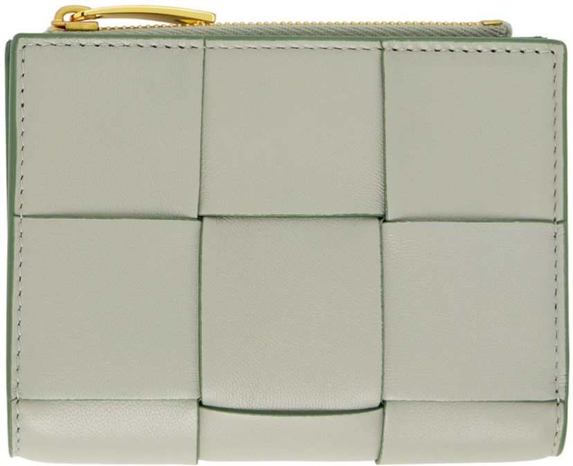 Lompakko Bottega Veneta Small Cassette Bi-Fold Zip Wallet Vihreä | 742698 V2PN1
