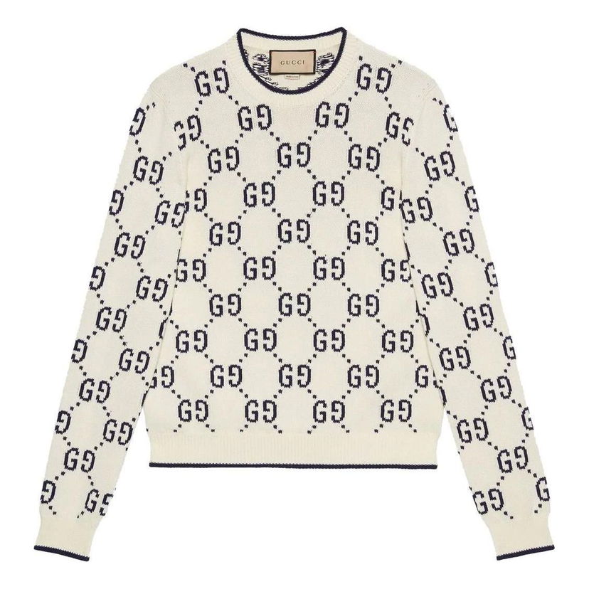Villapaita Gucci Gucci GG Cotton Knit Sweater Valkoinen | 694767-XKCDF-9145