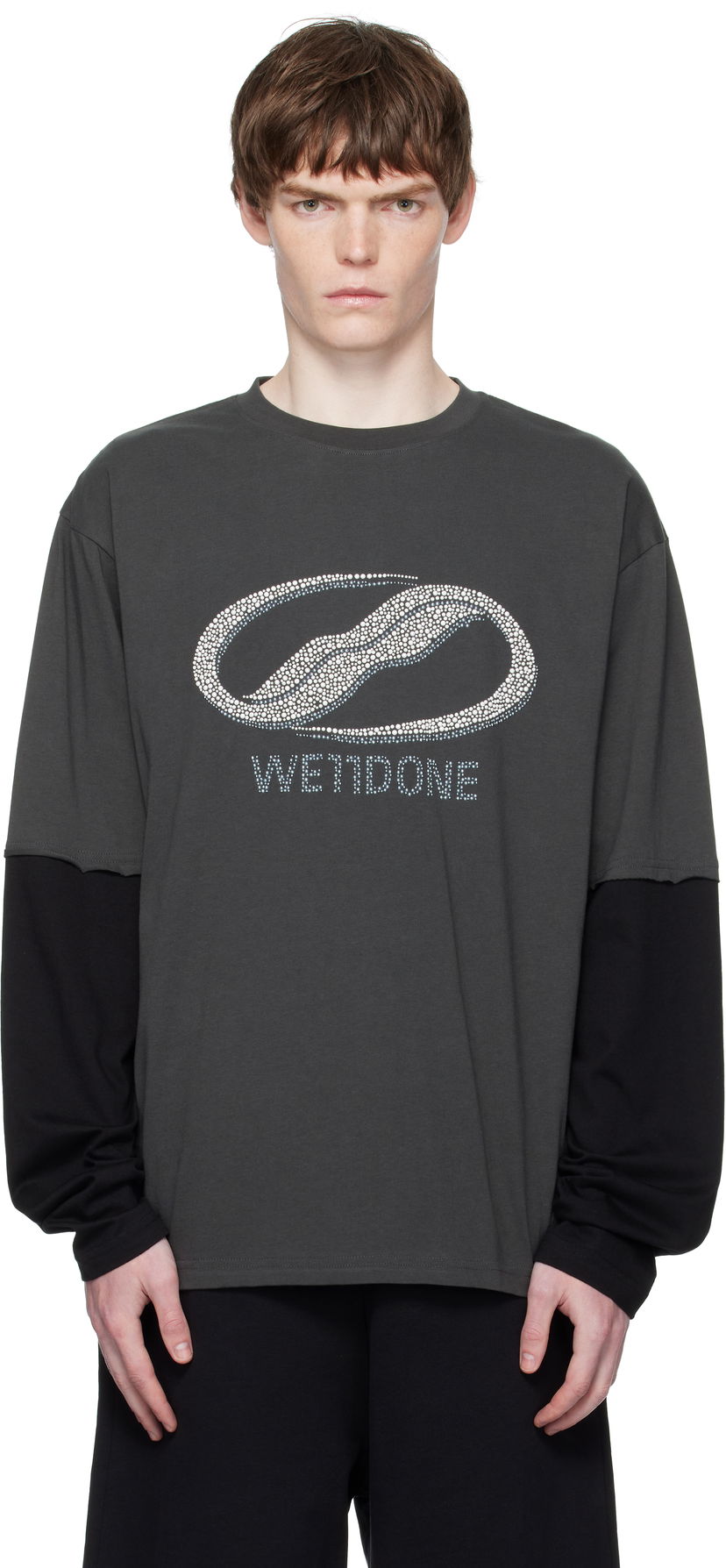 T-paita We11done We11done Pearl Logo Layered Long Sleeve T-Shirt Harmaa | WD-TT2-25-739-U-CH