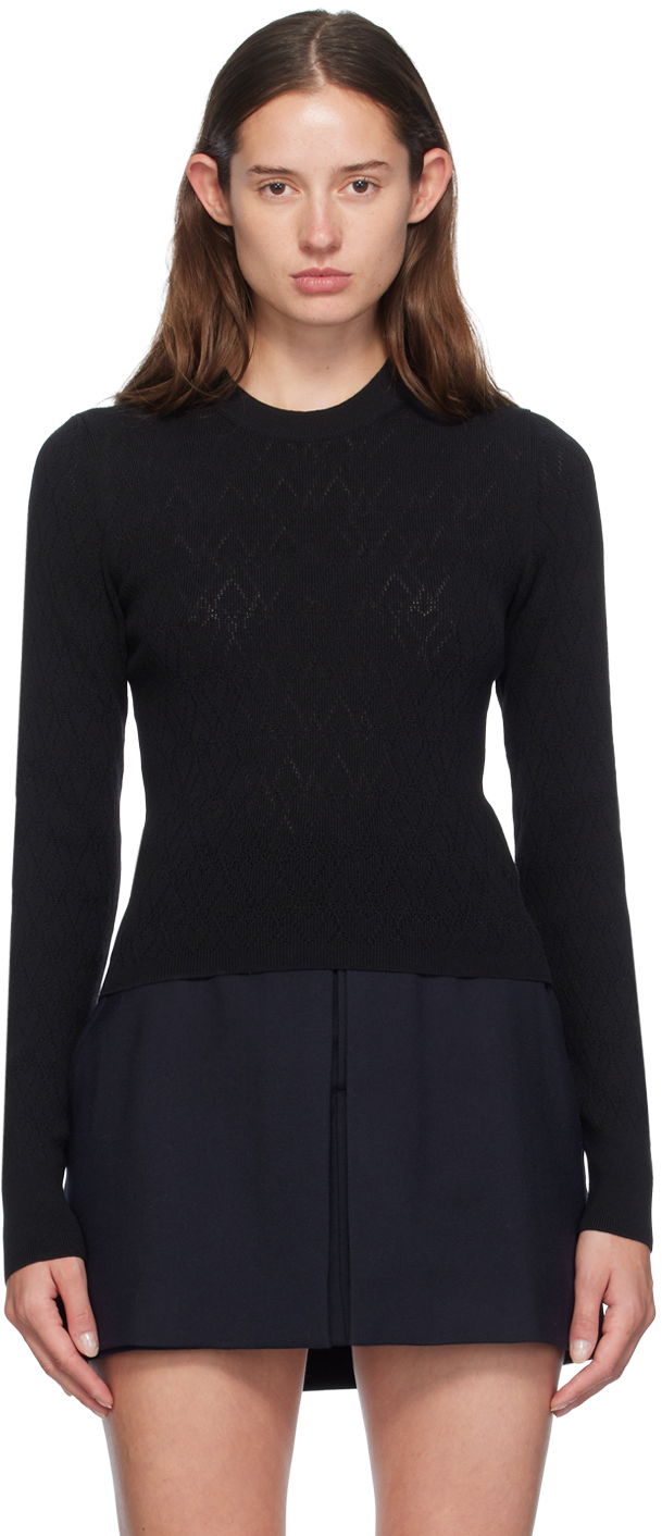 Villapaita AMI Paris Black Pointelle Sweater Musta | FKS135.KN0049