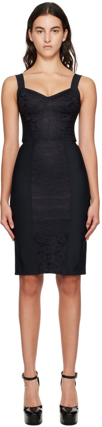Mekko Dolce & Gabbana Black Corset-Style Midi Dress Musta | F63G9T G9798