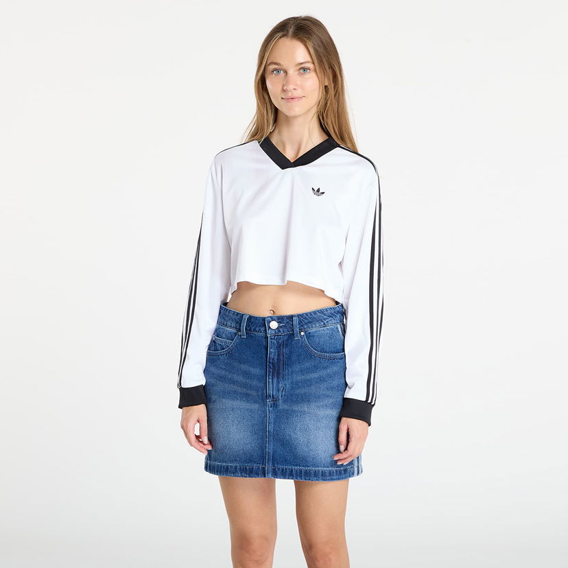 Crop top adidas Originals Adicolor Football Jacquard Crop Long-Sleeve Top Valkoinen | JV9740
