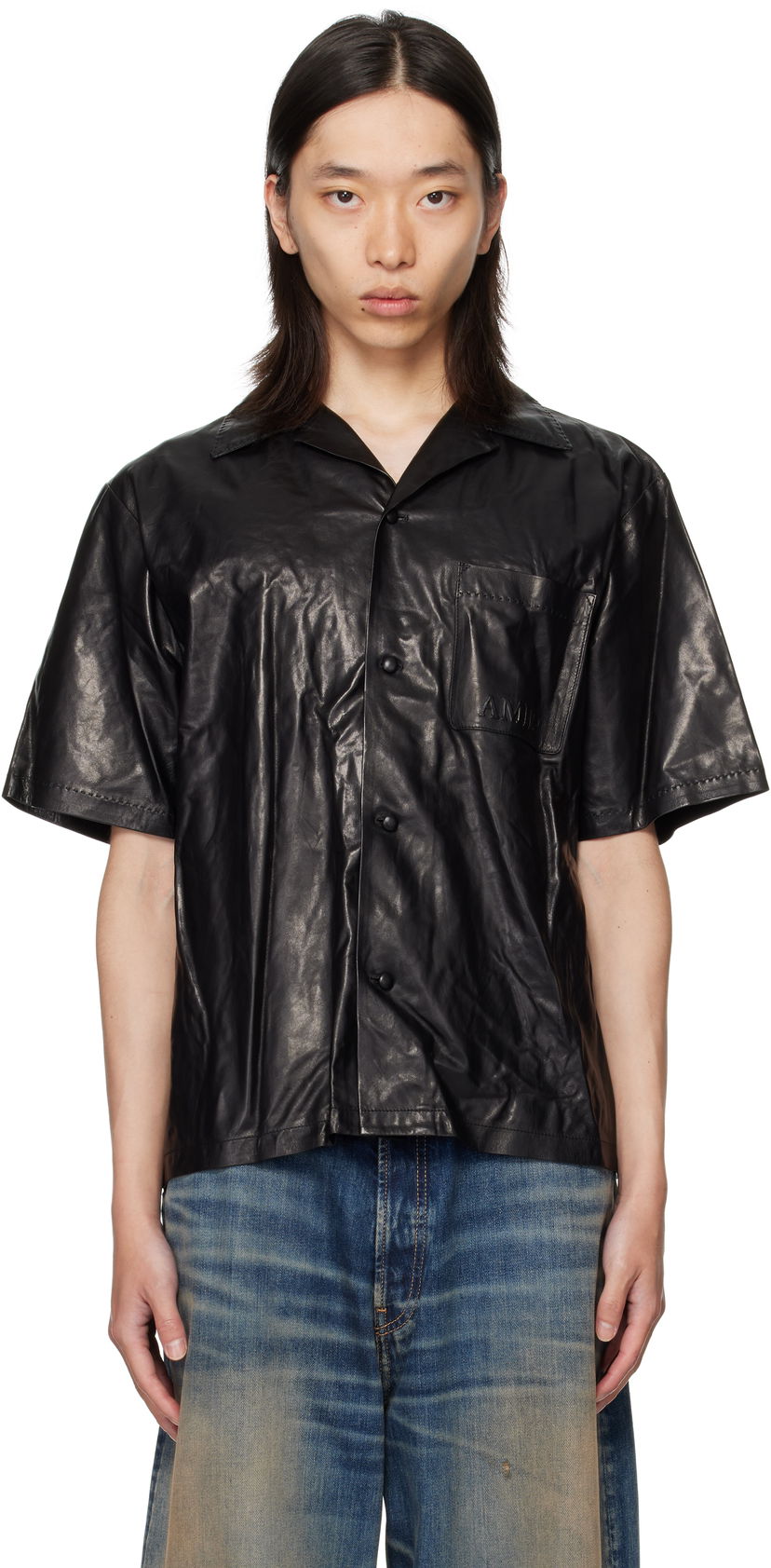 Paita AMIRI AMIRI Lightweight Camp Leather Shirt Musta | AMLTIR1017