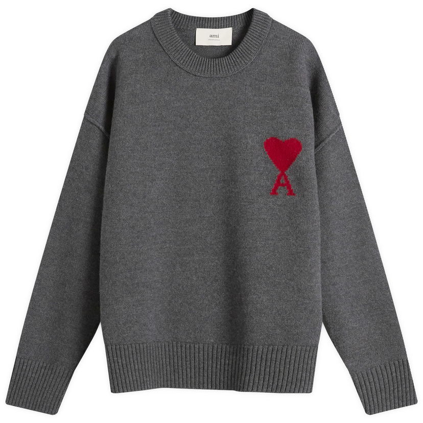 Villapaita AMI Men's Merino Wool Knit ADC Crew Neck Jumper, Size Large Harmaa | H25UKS838-018-084H25