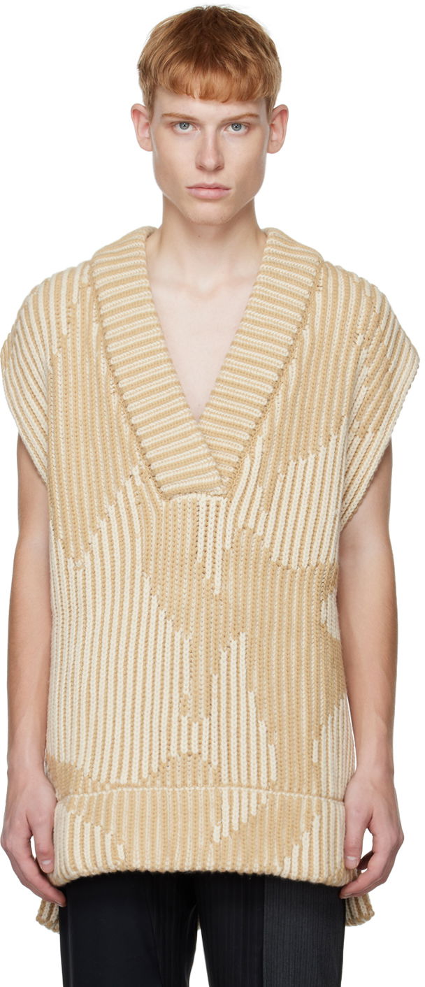Villapaita Feng Chen Wang Feng Chen Wang Jacquard Oversized V-Neck Vest Beige | FUF14KT06K