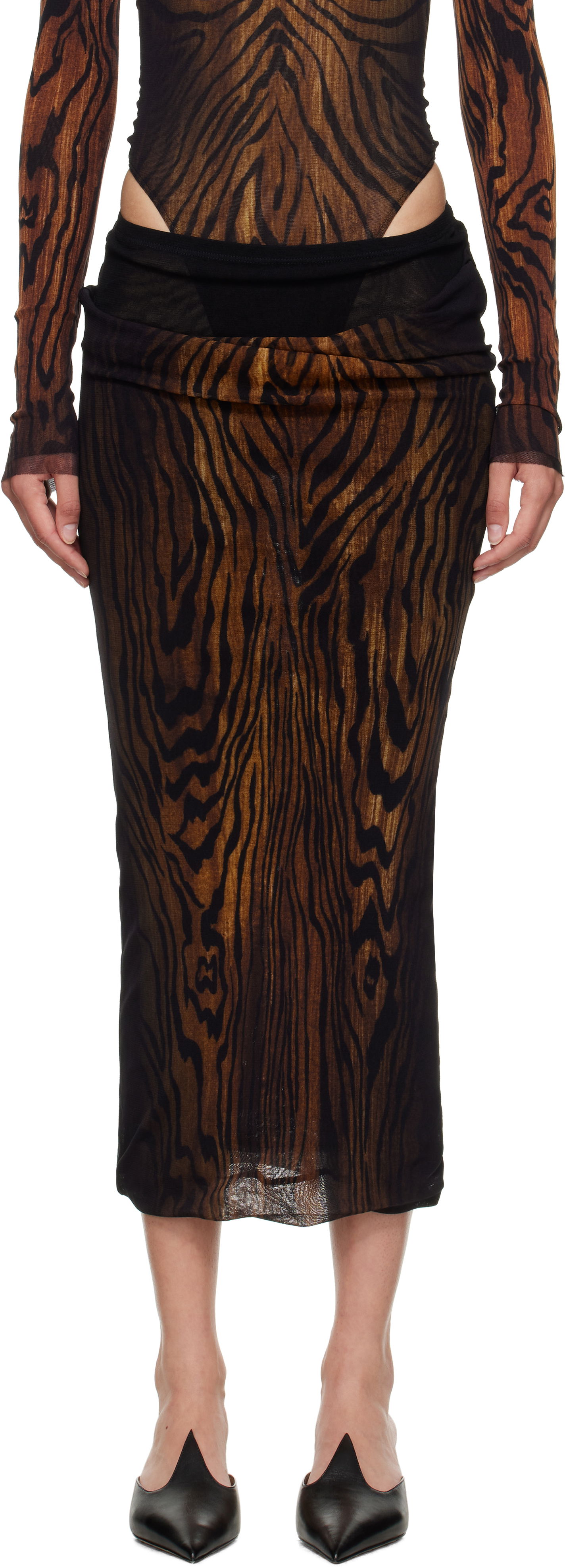 Hame Jean Paul Gaultier Jean Paul Gaultier 'The Long Draped Wood' Midi Skirt Ruskea | 25/03-W-SK011-M002P-0060, 0