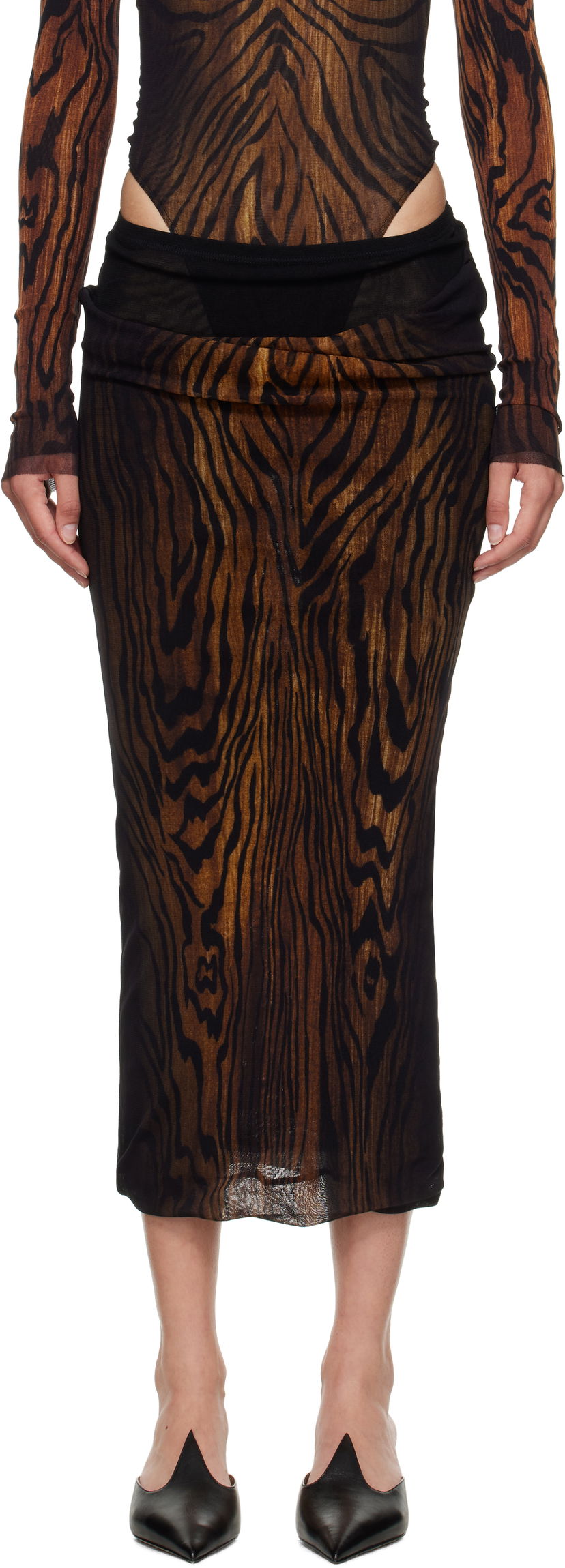 Hame Jean Paul Gaultier Jean Paul Gaultier 'The Long Draped Wood' Midi Skirt Ruskea | 25/03-W-SK011-M002P-0060
