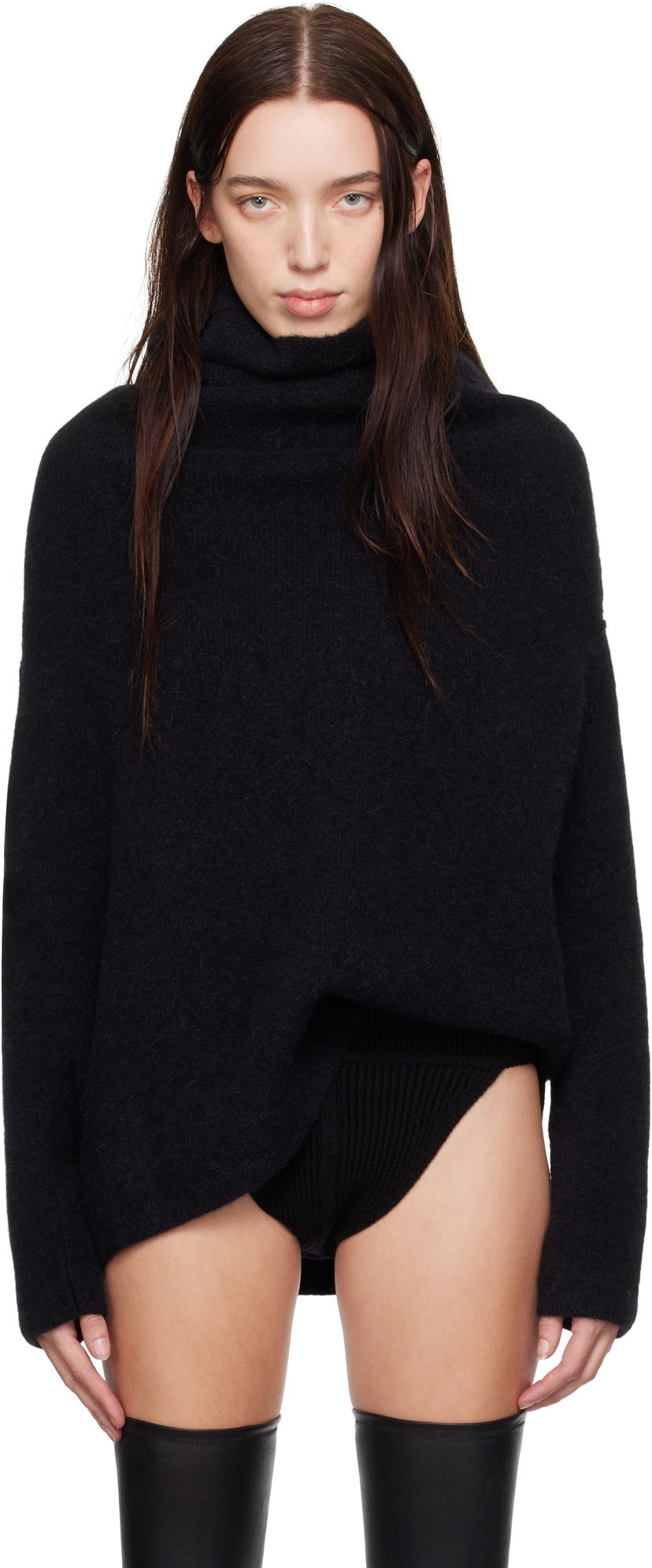 Villapaita Rick Owens Turtleneck Shroud Sweater Musta | RO02D3674 KWPL