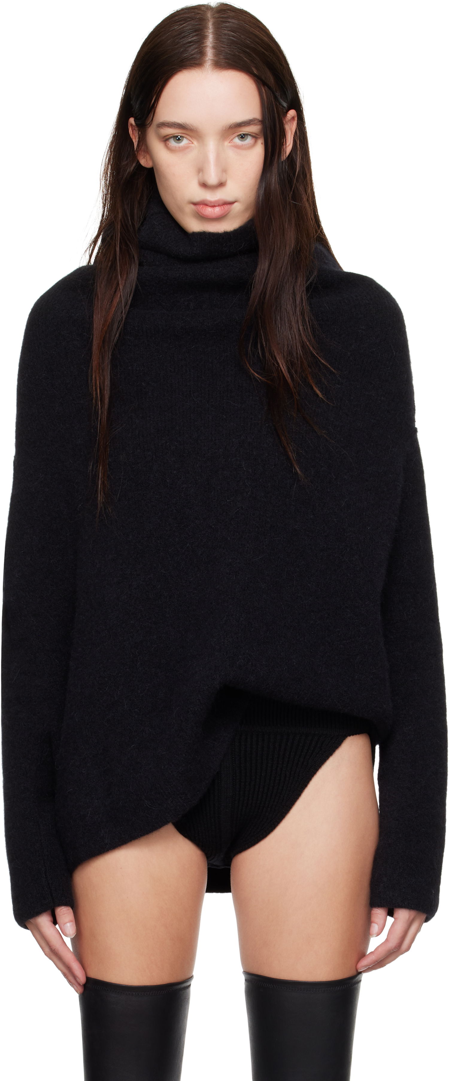 Villapaita Rick Owens Turtleneck Shroud Sweater Musta | RO02D3674 KWPL, 0