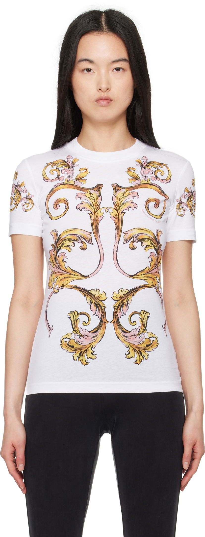 T-paita Versace Versace Jeans Couture Outline Barocco T-Shirt Valkoinen | E78HAH6P8_EJS472