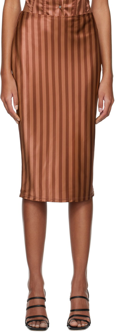 Hame Miaou Miaou Work Capsule Verona Striped Midi Skirt Ruskea | 4033SS3DVC