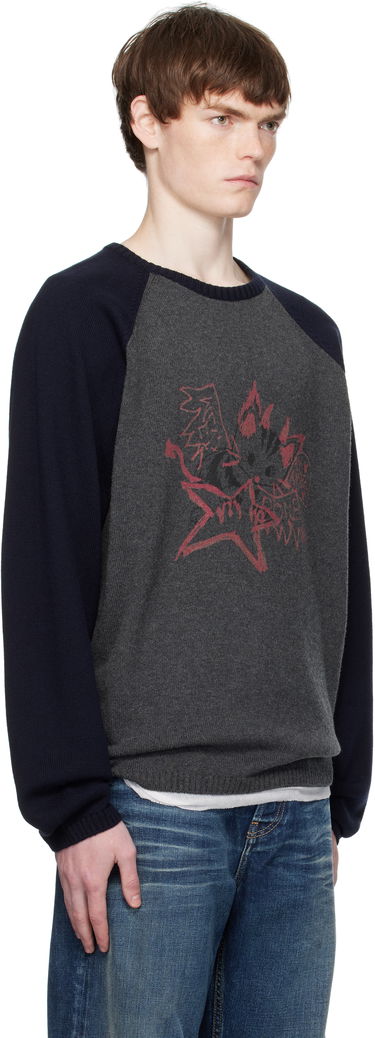 Villapaita We11done We11done Printed Raglan Knit Pullover Sweater Harmaa | WD-KO2-25-659-U-CH, 1