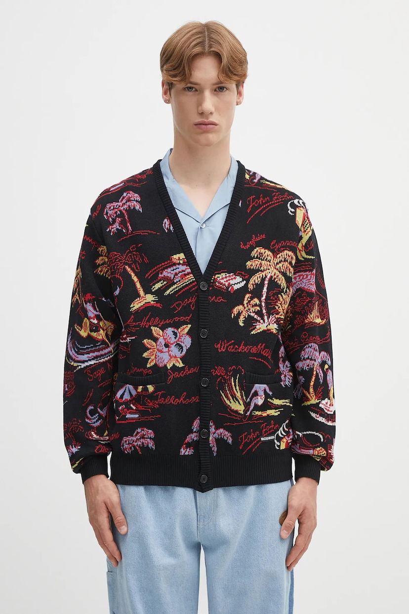 Villapaita WACKO MARIA Wacko Maria Jacquard Cardigan Musta | 25SS.WMK.KN20