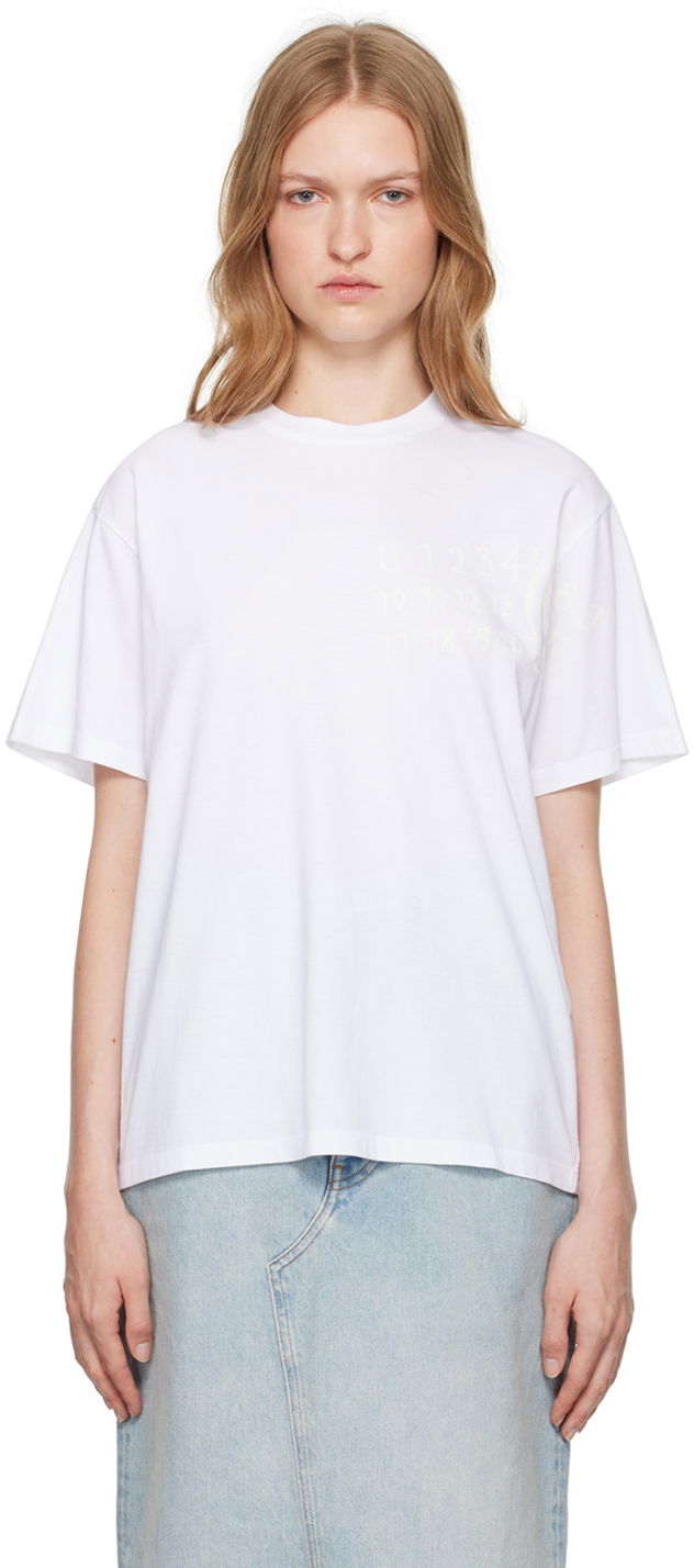 T-paita Maison Margiela Numeric Dropped-Shoulder T-shirt Valkoinen | S62GD0192 S23588