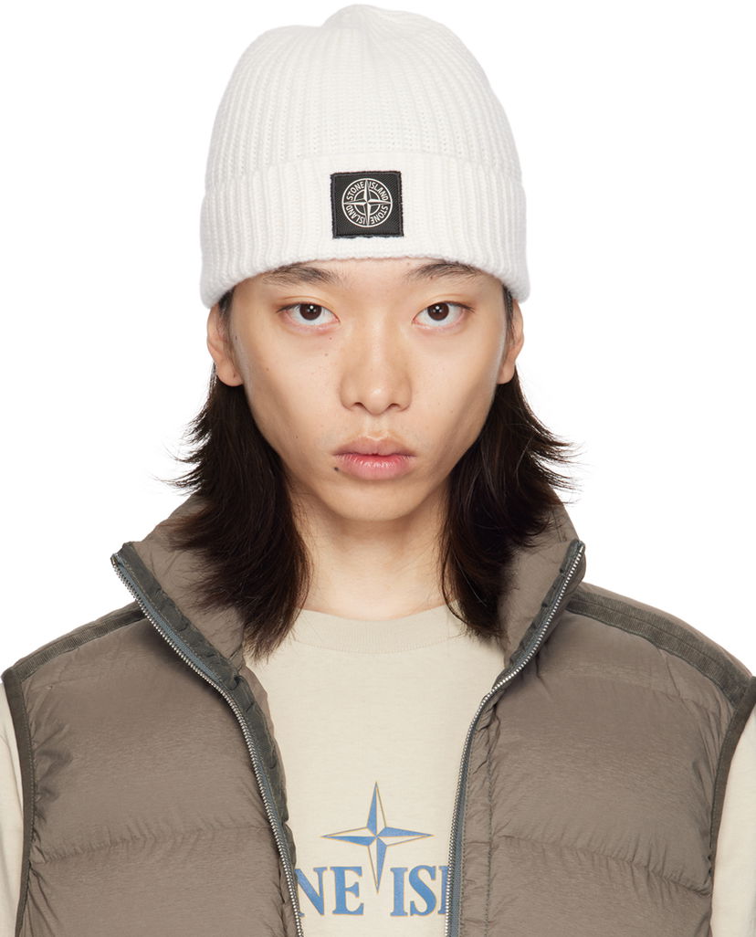 Pipo Stone Island Off-White Knitted Badge Beanie Valkoinen | 8115N10B5