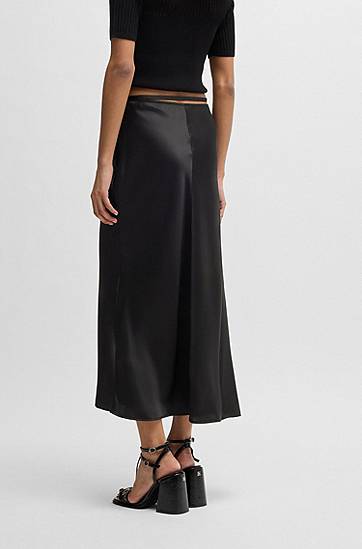 Hame BOSS Satin A-Line Midi Skirt with Waist Trim Musta | 50536435, 1