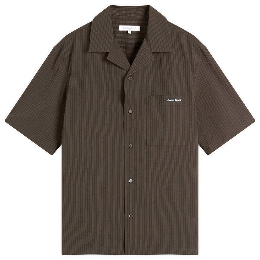 Paita MAISON KITSUNÉ Maison Kitsuné Seersucker Resort Shirt, Size Large Ruskea | OM00421WC5032-P391