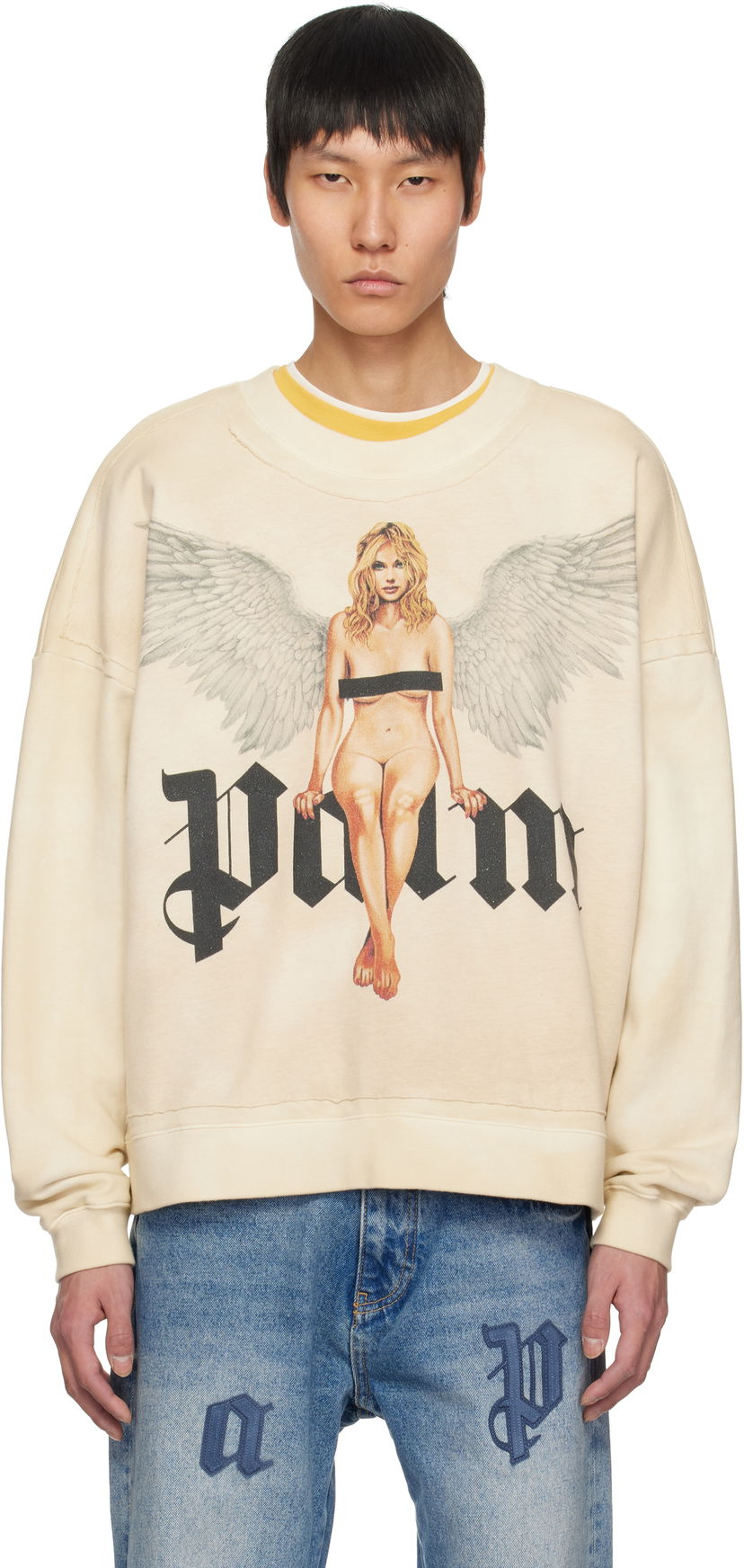 Huppari Palm Angels Palm Angels Pin Up Graphic Sweatshirt Beige | PMBA080S25FLE0020B10