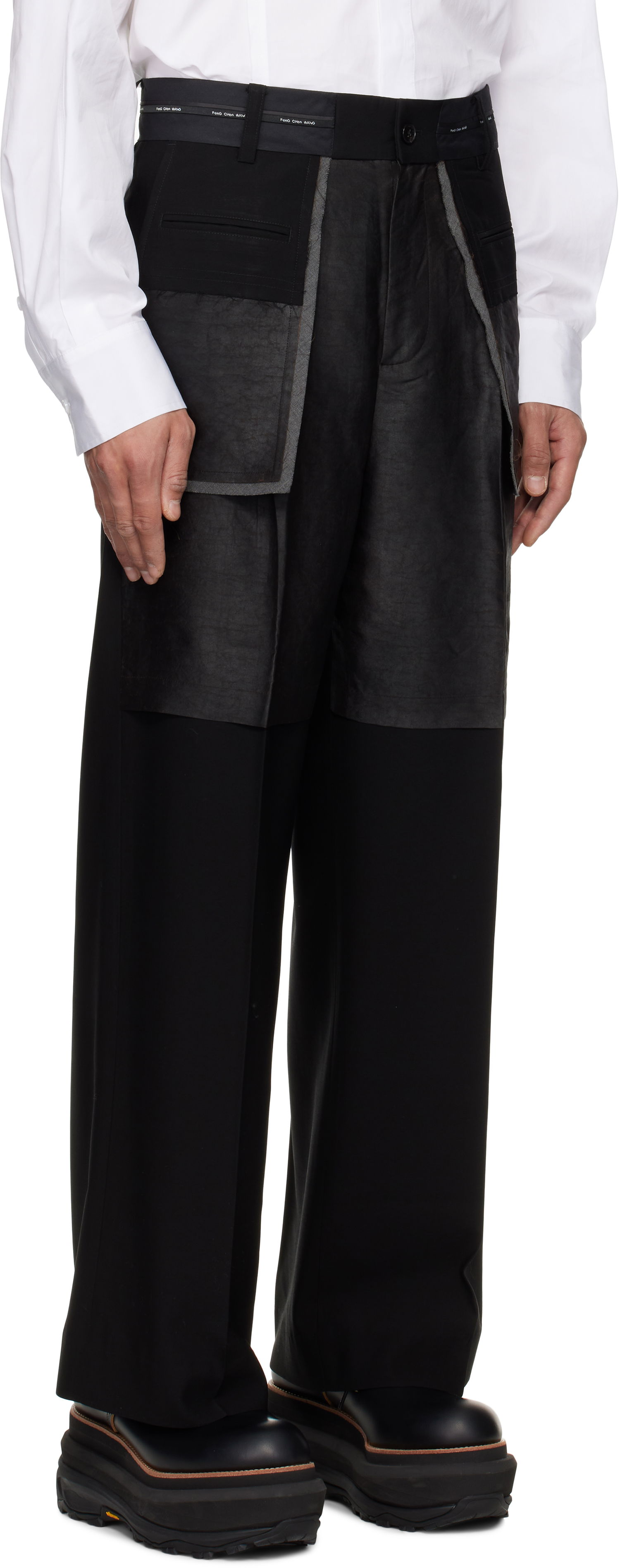 Housut Feng Chen Wang Feng Chen Wang Deconstructed Patchwork Trousers Musta | FUS19TR05, 1