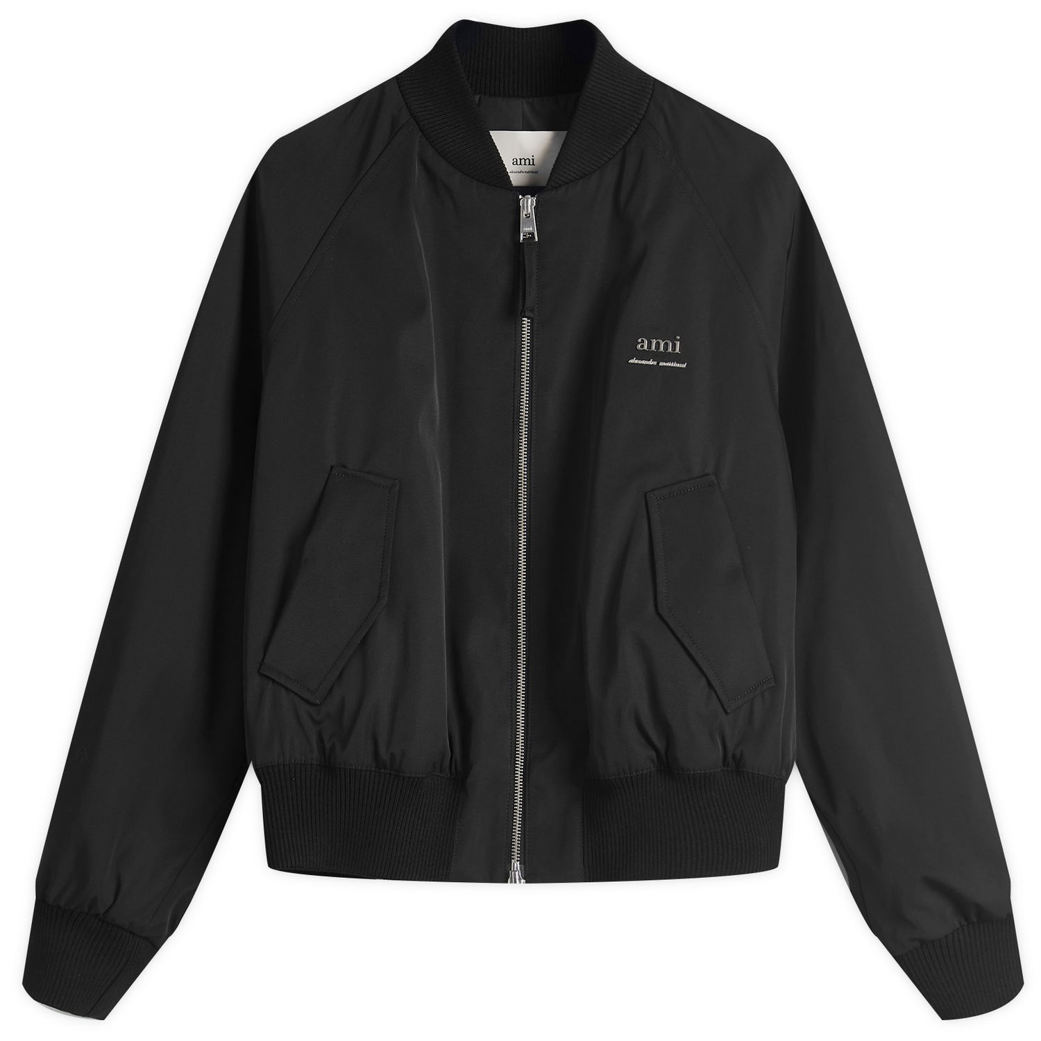 Bomber-takki AMI AMI Paris Women's Wool Gabardine Logo Bomber Jacket, Size Large Musta | FJK012-PA0007-001, 1