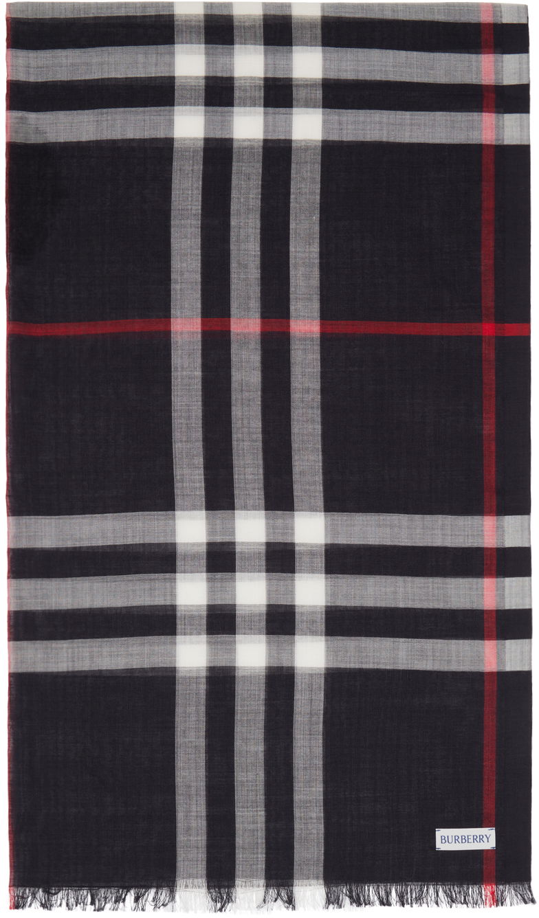 Huivi Burberry Navy Check Scarf Tummansininen | 8078780