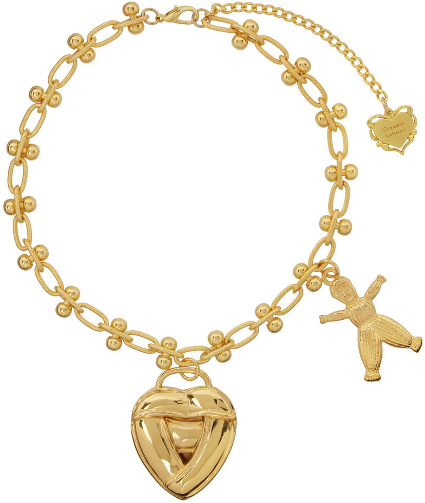 Kaulakoru Chopova Lowena Chopova Lowena Knotted Heart Pendant Necklace with Teddy Bear Charm Metallinen | 6516