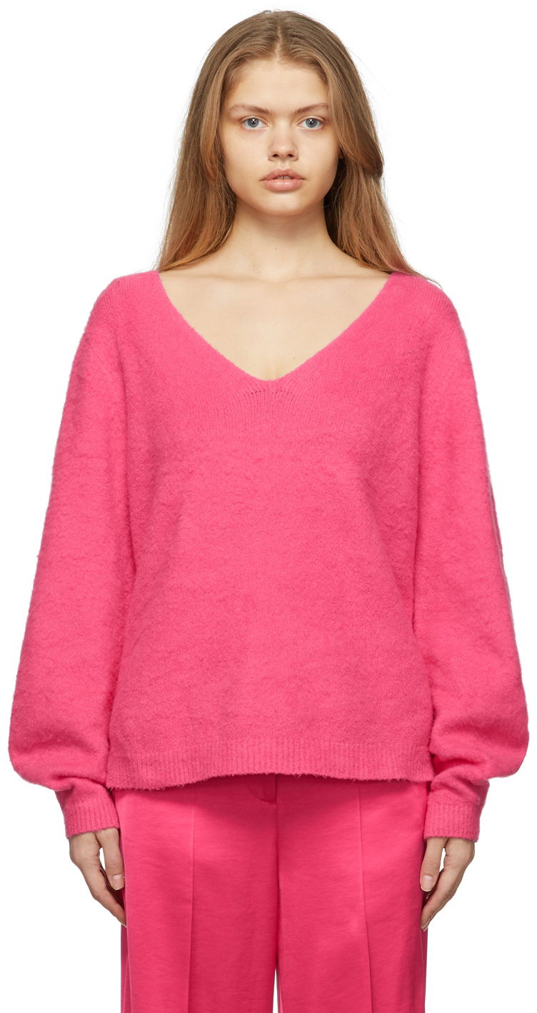 Villapaita Helmut Lang Helmut Lang Brushed Cloud V-Neck Sweater Vaaleanpunainen | L09HW713