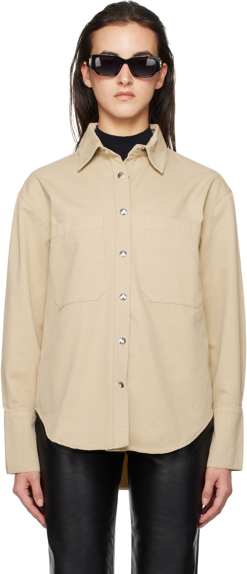 Paita Anine Bing Dante Relaxed-Fit Long Sleeve Shirt Beige | A-07-10546-OMA10