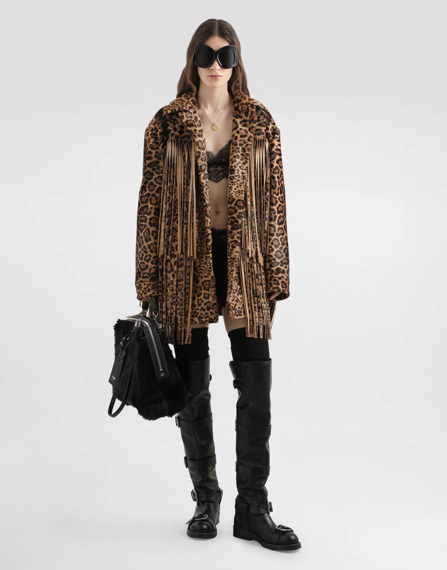 Takki Dolce & Gabbana Dolce & Gabbana Leopard-Print Fringed Jacket Ruskea | F9T45LHULXRS9001, 1