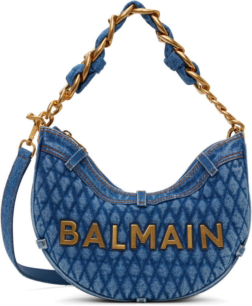 Käsilaukku Balmain Balmain 1945 Soft Moon Denim Shoulder Bag Sininen | EN1BQ954TTSD