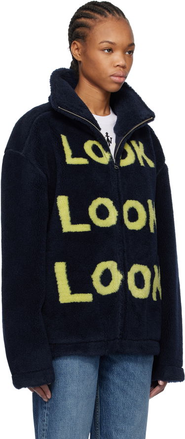 Bomber-takki JW Anderson JW Anderson 'Look Look Look' Fleece Zip-Up Jacket Tummansininen | JK0375-PG1711, 1