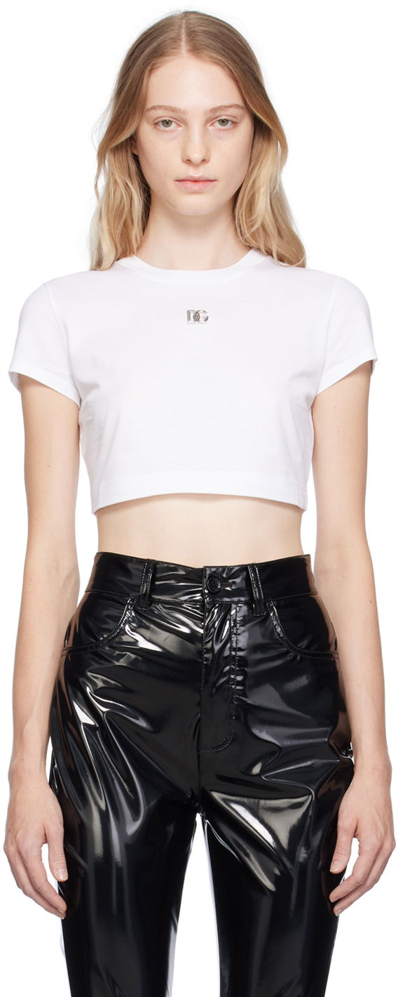 Crop top Dolce & Gabbana White 'DG' T-Shirt Valkoinen | F8U13T GDBUX