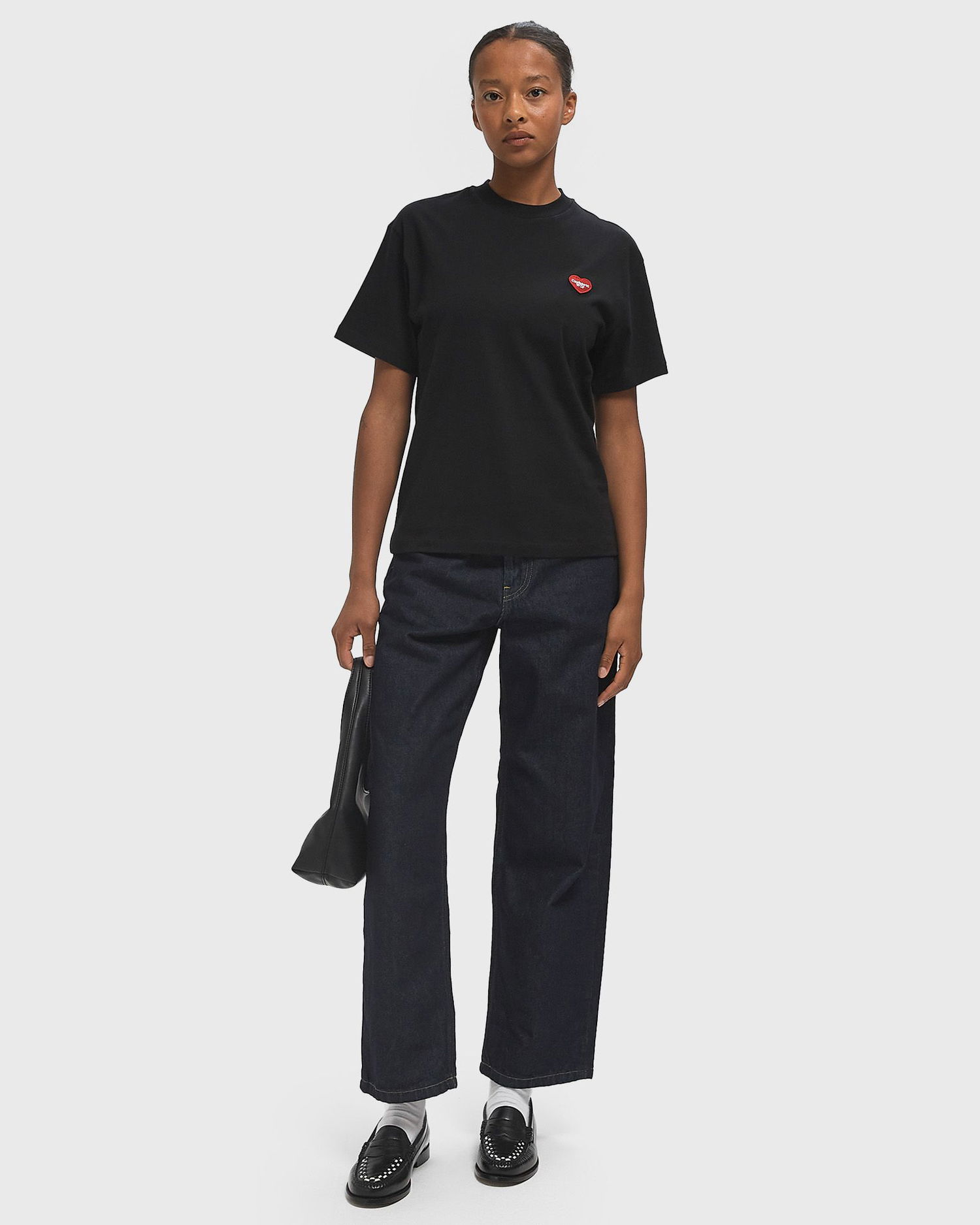 T-paita Carhartt WIP Women's Short Sleeve Heart Patch T-Shirt Musta | I032318-1V2.XX, 1