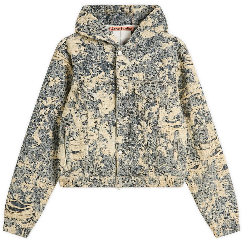 Takki Acne Studios Distressed Monogram Hooded Denim Jacket Beige | C90202-863