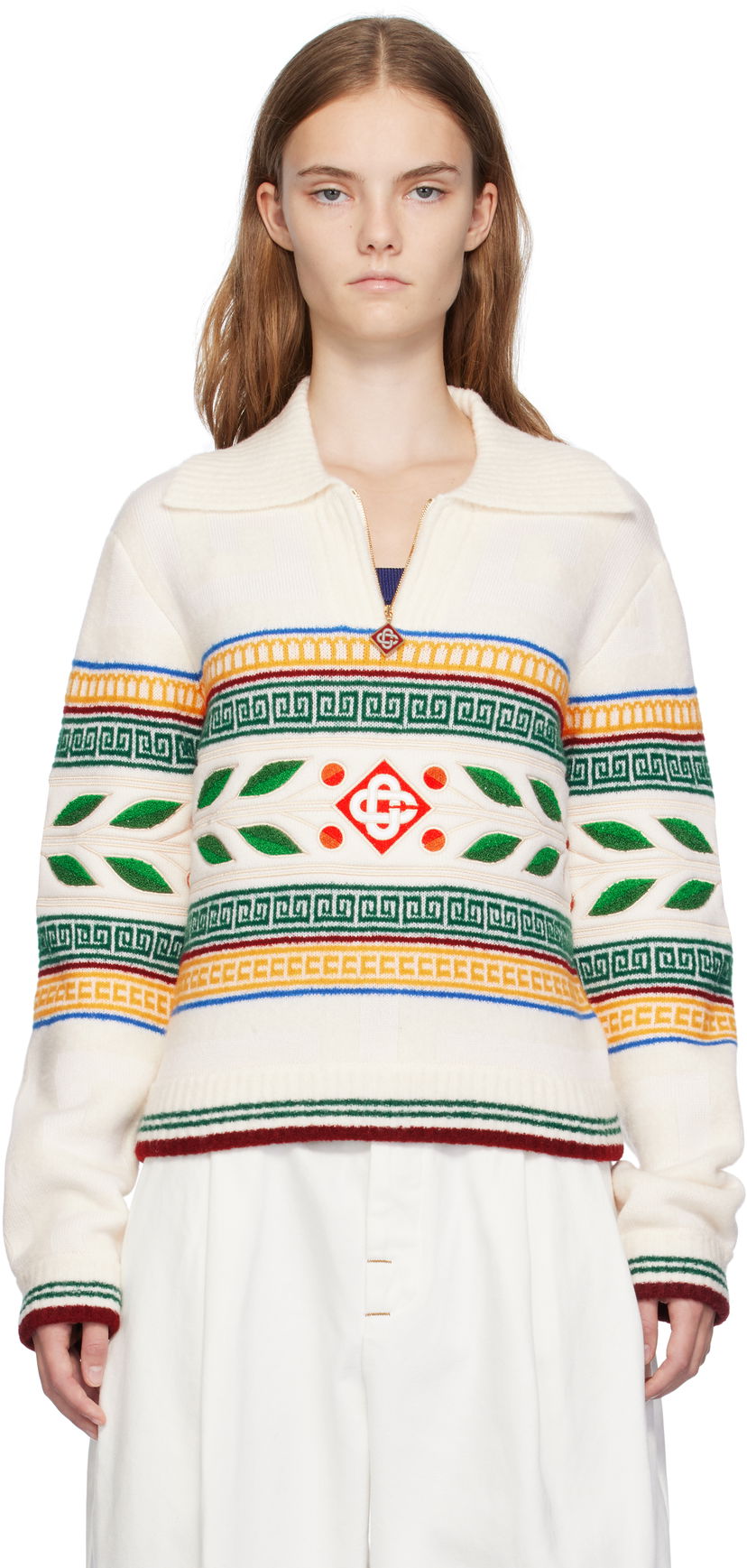 Villapaita Casablanca Olympique Knit Sweater Valkoinen | WF24-KW-774-01