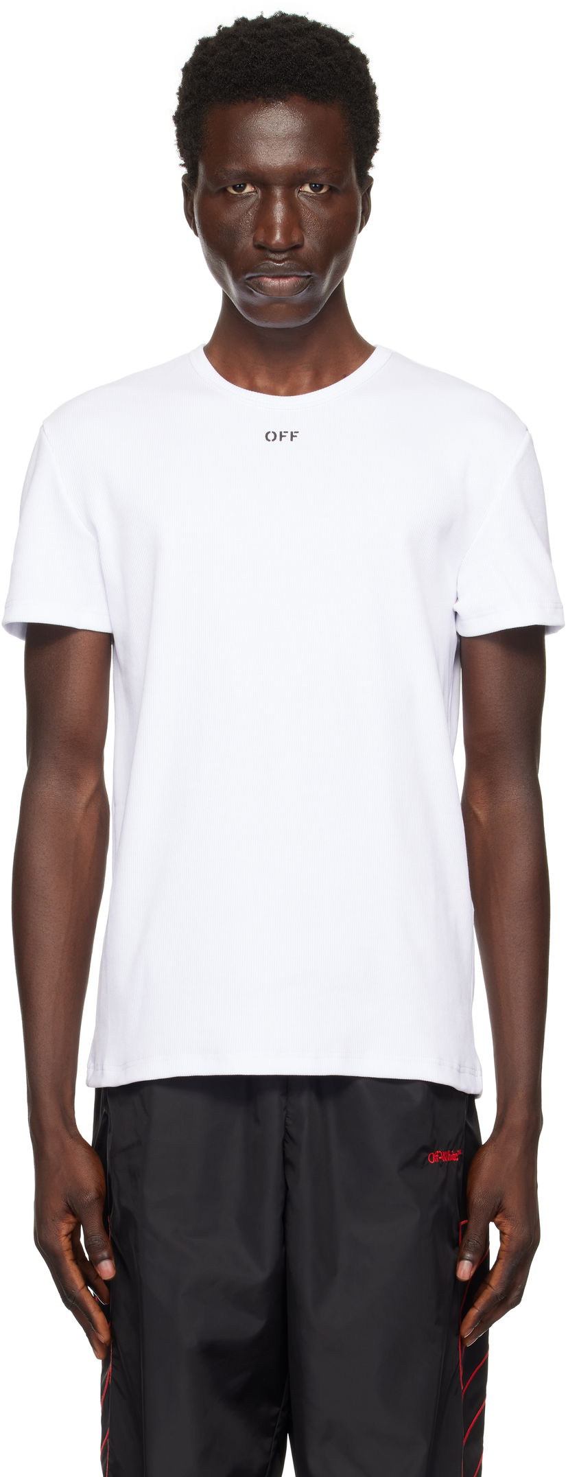 T-paita Off-White White Ribbed Stamp T-Shirt Valkoinen | OMUY007F24JER0010110