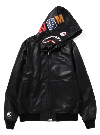 Takki BAPE Leather Shark Full Zip Jacket Musta | 1I80-140-013