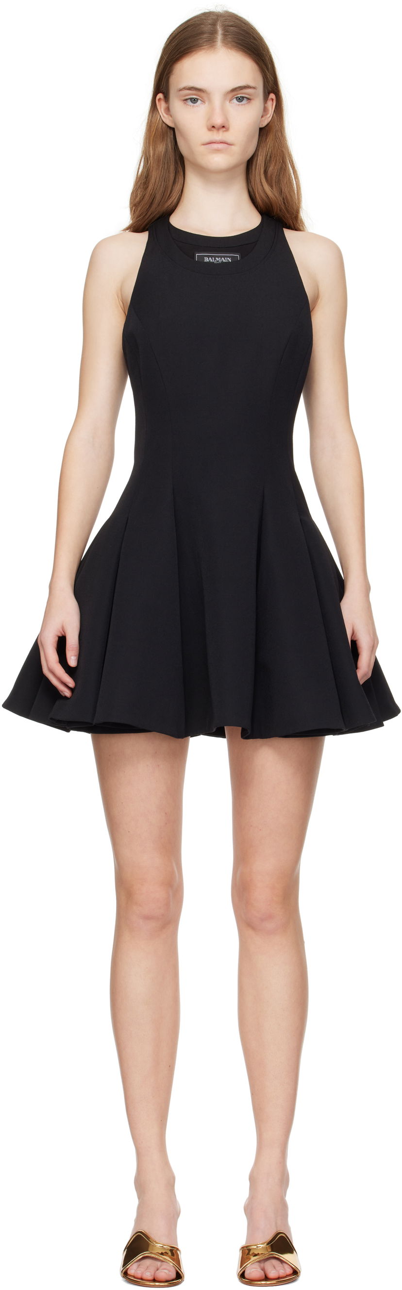 Mekko Balmain Balmain Flared Pleated Mini Dress Musta | EF1R5087ME54