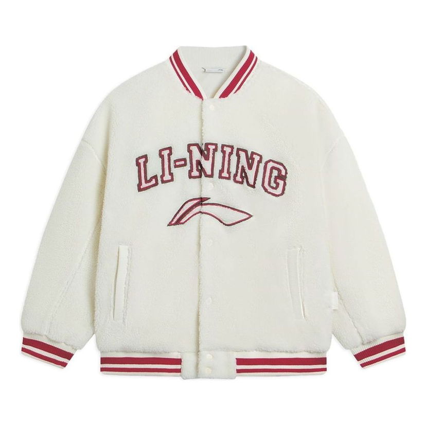 Bomber-takki Li-Ning Polar Fleece Logo Baseball Jacket Valkoinen | AFDSD31-1