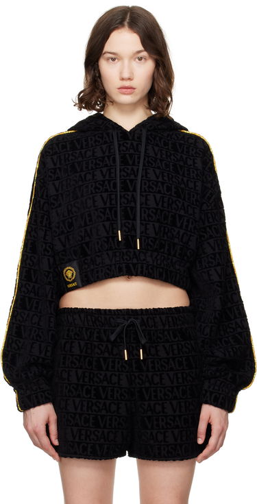 Huppari Versace Versace 'I Heart Baroque' Crop Velour Hoodie Musta | 1020144_1A14584, 0