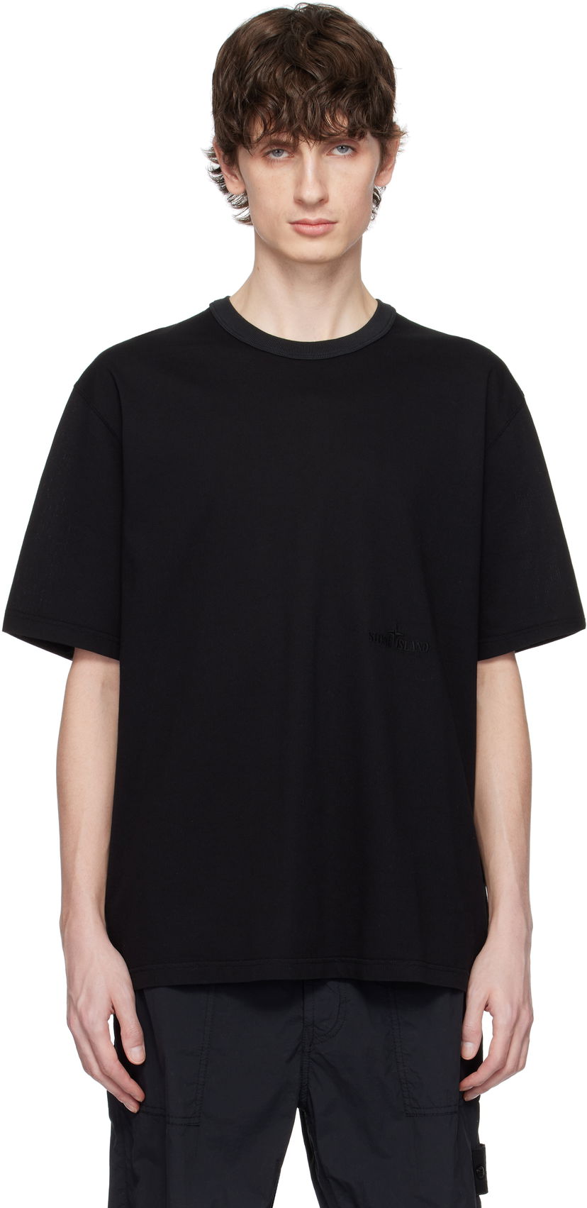T-paita Stone Island Stone Island Textured Mercerized Cotton Jersey T-Shirt Musta | K1S15 2100038 S0175
