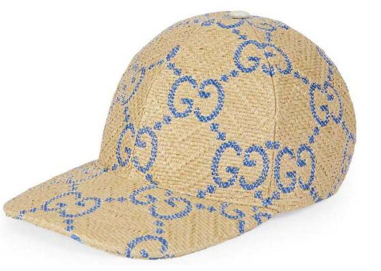 Korkki Gucci GG Raffia Effect Baseball Hat Blue/Beige Beige | 701713 3HAJF 9577