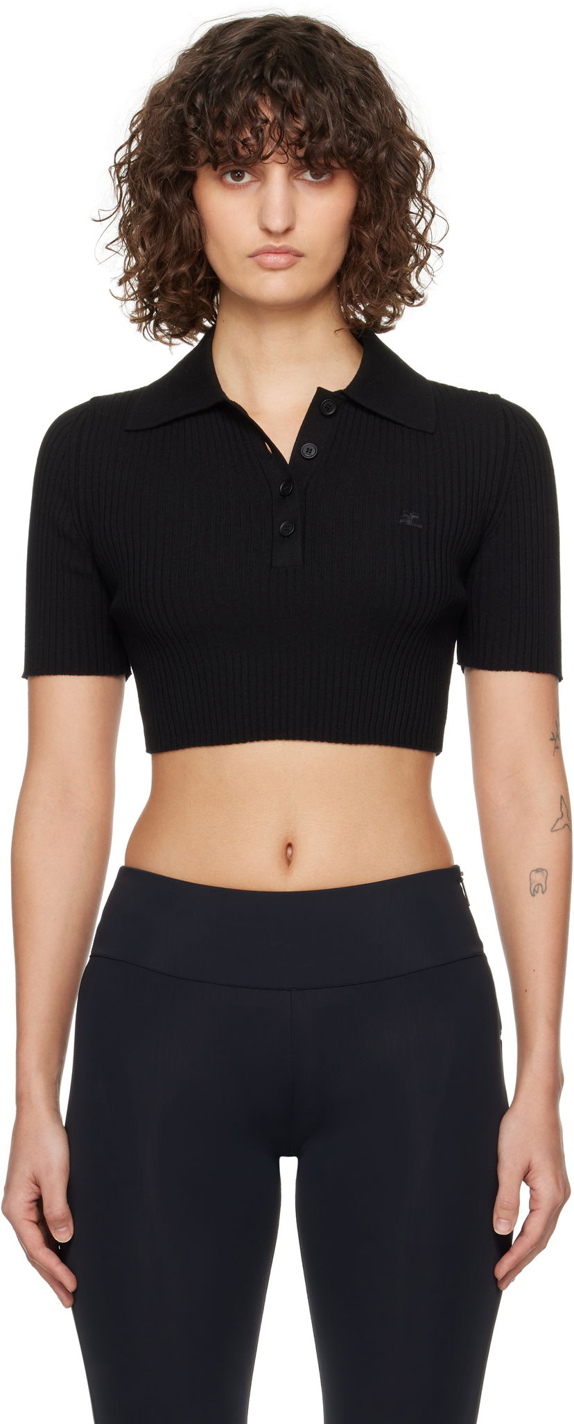 Poolopaita Courrèges Courrèges Cropped Knit Polo Top Musta | 125MPO046FI0001