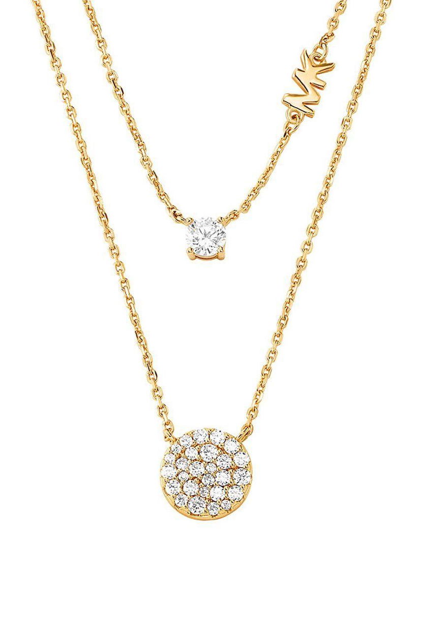 Kaulakoru Michael Kors Double Chain Necklace with Pave and Solitaire CZ Metallinen | MKC1591AN710