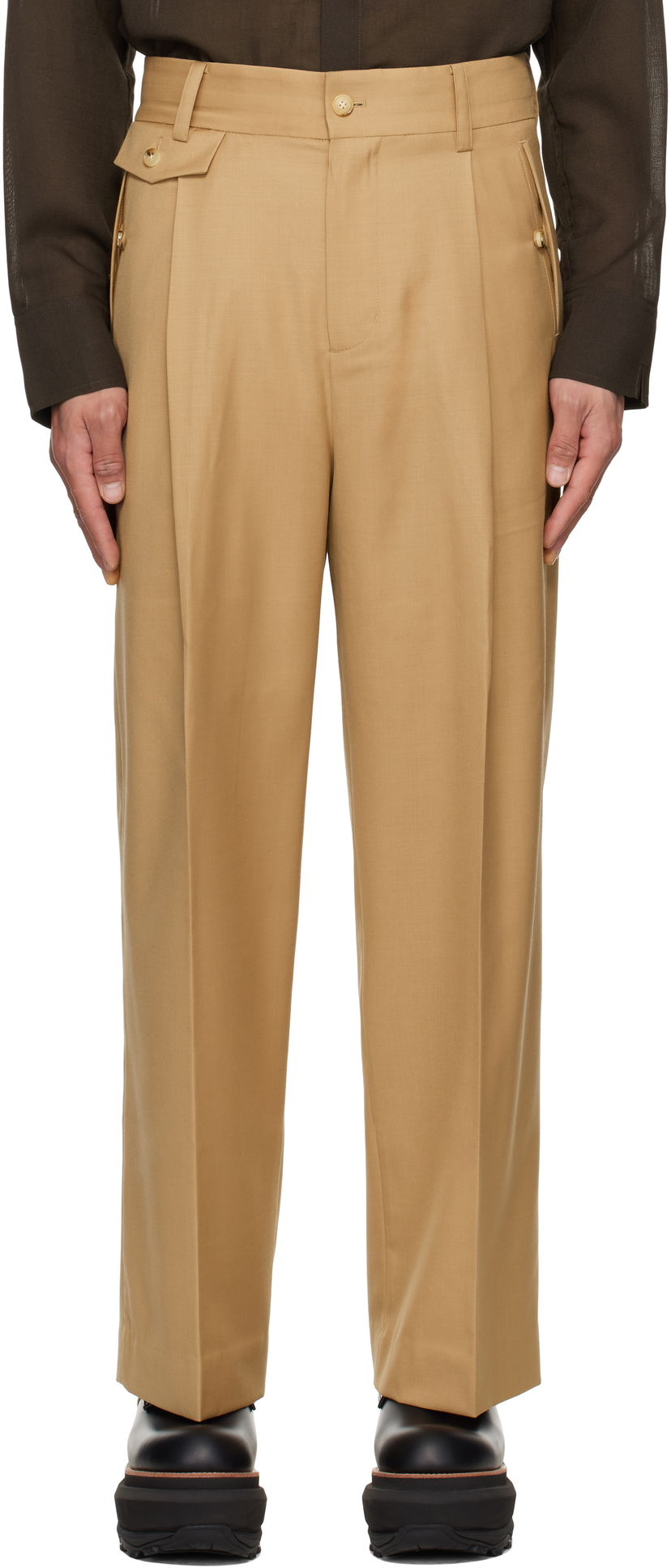 Housut Feng Chen Wang Feng Chen Wang Slashed Wide Leg Trousers Beige | FMS19TR01B
